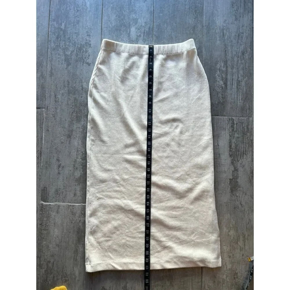 FREE PEOPLE Roxy Ribbed Pencil Midi Skirt Ivory Cream High Waist Designer M